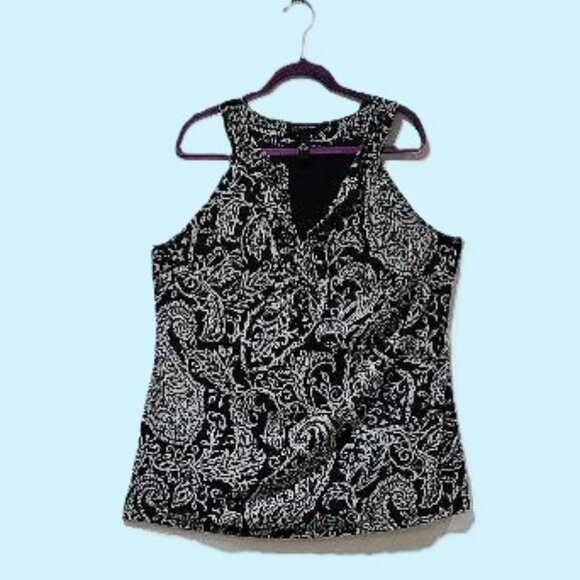 Y2K VINTAGE RETRO INC BLACK WHITE MESH PAISLEY RHINESTONE TANK TOP 1x - Picture 2 of 5